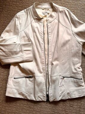 Bone (white/cream) Faux Leather Zip Jacket